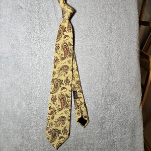 VTG Joseph Abboud Silk Tie Yellow Gold Burgundy Paisley Made in Italy Designer